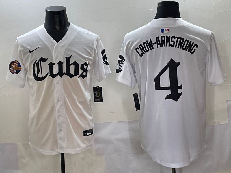 Men 2025 Chicago Cubs #4 Crow-Armstrong White Five generations Joint Name Nike MLB Jersey style 16
